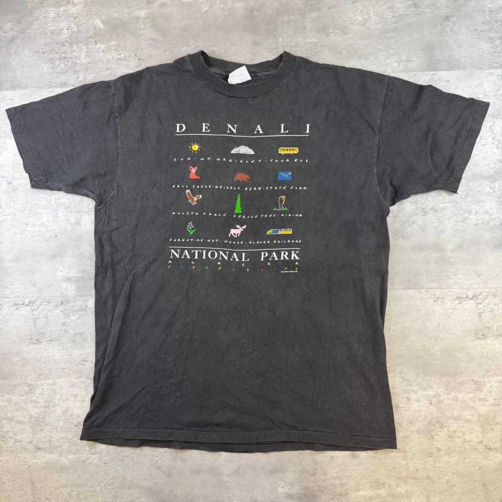 Vintage 1991 Denali National Park Alaska T Shirt Hanes Beefy-T XL Single Stitch‎
